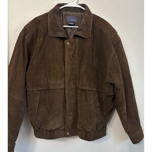 Vtg 90s Basic‎ Editions Mens Suede Jacket L Brown Leather Bomber Jacket Quilted